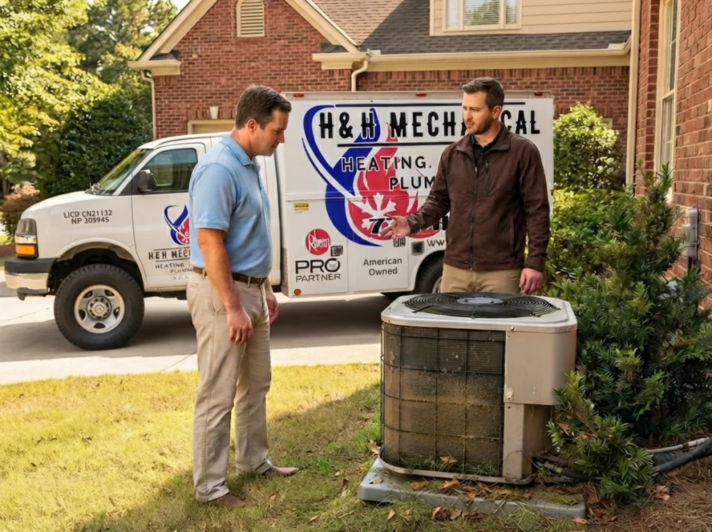 Alpharetta homeowner reviewing routine AC maintenance before a breakdown